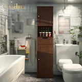 67" Bathroom Storage Cabinet with Acrylic Doors & Open Shelves, Linen Cabinet for Bathroom, Freestanding - Brown