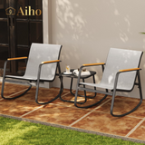 3 Piece Outdoor Rocking Bistro Set with Anti-Slip Strips, All-Weather Textilene Patio Set with Table for Lawn, Garden, Balcony, Poolside - Gray