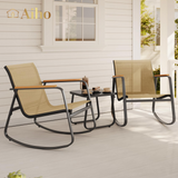 Aiho 3 Piece Outdoor Rocking Bistro Set, Textilene Fabric Small Patio Furniture Set, Front Porch Rocker Chairs Conversation Set with Table for Lawn, Garden, Balcony, Poolside -Brown