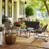 4 piece Patio Furniture Set with Coffee Table for Patio, Garden and Bistro - Black