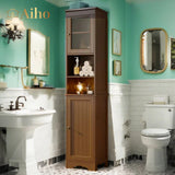 67.1 " Bathroom Storage Cabinet with Open Shelves, Linen Cabinet for Bathroom, Freestanding - Brown