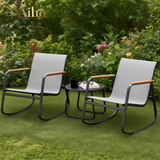 3 Piece Outdoor Rocking Bistro Set with Anti-Slip Strips, All-Weather Textilene Patio Set with Table for Lawn, Garden, Balcony, Poolside - Gray