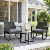 Aiho 3 Pieces Outdoor Furniture Set, Outdoor Wicker Bistro Set with Soft Cushions and Glass Table for Yard, Garden, Pool, Balcony, Gray