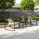 Aiho 3 Pieces Patio Furniture Set, Outdoor Wicker Rocking Chairs Set with Wooden Arm & Tea Table, Perfect for Garden, Yard, Beige