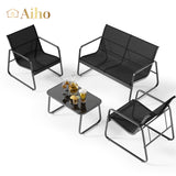 4 piece Patio Furniture Set with Coffee Table for Patio, Garden and Bistro - Black