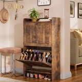 Aiho Shoe Storage Cabinet with 2 Flip Drawers, Narrow Shoe Cabinet with OPen Storage, Entryway Shoe Storage for Foyer, Hallway, Porch, Living Room, Balcony, Bedroom - Retro