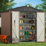 8' x 6' Metal Outdoor Storage Shed with Double Lockable Doors - Light Brown