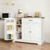 Aiho 43.3" L Buffet Cabinet with Storage, Coffee Bar Cabinet with Drawer & Doors & Shelves for Kichen, Bathroom, Livingroom, White and Rustic Top
