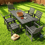 Aiho 7 Pieces Patio Table and Chairs Set, All-Weather HDPE Outdoor Dining Set with Umbrella Hole & 6 Dining Chairs, Perfect for Garden, Yard, Gray