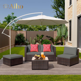 Aiho All-Weather 5 Pieces Outdoor Sectional Sofa with PE Rattan, Outdoor Patio Furniture Set with Soft Cushions and Coffee Table, For Backyard, Porch, Balcony, Poolside, Garden, Patio-Gray