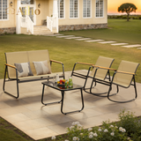 Aiho 4-Piece Outdoor Patio Furniture Set with 2 Rocking Chairs, Breathable Textilene Patio Conversation Set with a Coffee Table, For Patio, Backyard, Garden, Lawns, Balcony, Porch and Poolside-Brown
