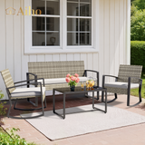 Aiho 4-piece patio conversation set with PE Rattan, outdoor patio furniture set with 2 Rocking chair and Tempered glass table, For Patio, Porch, Backyard, Balcony, Poolside, Garden-Light