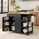 Aiho  41.7" W kitchen island with storage with  Solid Wood Adjustable Shelf, rolling kitchen island with Spice Rack, Towel Rack and Removable Tray, For Kitchen, Coffee Bars, Dining Room, Living Room - Black