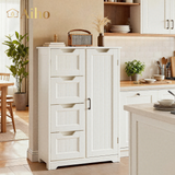Aiho 33.5" H Kitchen Pantry Storage Cabinet with 1 Door & 3 Drawers & 3 Adjustable Shelves, Modern Kitchen Storage Cabinets for Living Room, Dining Room, White