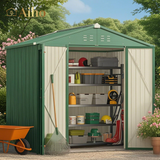 8x6 ft Outdoor Storage Shed on Sale, Sheds & Outdoor Storage with Lockable Doors, Metal Garden Shed by Durable Galvanized Steel for Patio, Lawn - Green