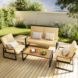 Aiho Outdoor Patio Furniture Set with Weather-Resistant Table, 4 piece patio furniture with Soft Cushion, For Backard, Poolside, Living Room, Patio, Porch, Garden and Balcony - Beige