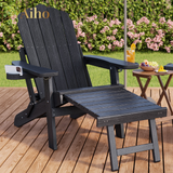 Folding Adirondack Chair with Retractable Ottoman, HIPS All-Weather Patio Chairs with Cup Holder,  for Patio Garden Backyard Lawn Outdoors Fire Pit - Black