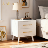 Aiho 2-Drawer Nightstand - Stylish Bedside End Table with Ample Storage and Metal Handles, for Bedroom & Living Room, White