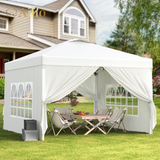 Aiho Easy up Canopy 10x10 with Removable Sidewalls, All-Weather Portable Popup Shade Canopy with 3 Adjustable Height, For Garden, Backyard, Beach, Camping and Party-White