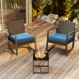 Aiho outdoor rocking chairs set of 3 with PE Wicker, All-Weather outdoor patio furniture set with a Tempered Glass Table and Soft cushions, For Outdoor Garden, Backyard, Poolside, Balcony, Patio and Porch-Blue