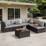 Aiho 7 Pieces Outdoor Sectional Sofa with Soft Cushions & Coffee Table, Pe Rattan Outdoor Patio Conversation Set, For Garden, Patio, Porch, Pool, Balcony, Backyard-Gray