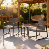 3 Pieces Patio Furniture Set, Aiho Wicker Patio Table and Chairs Set with Coffee Table for Outdoor Garden, Balcony, Poolside, Gray Cushion