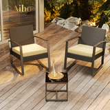 Aiho outdoor rocking chairs set of 3 with PE Wicker, All-Weather outdoor patio furniture set with a Tempered Glass Table and Soft cushions, For Outdoor Garden, Backyard, Poolside, Balcony, Patio and Porch-Beige
