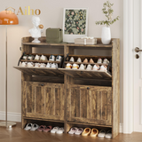 Aiho Shoe Storage Cabinet with 4 Flip Drawers, Narrow Shoe Cabinet with OPen Storage, Entryway Shoe Storage for Foyer, Hallway, Porch, Living Room, Balcony, Bedroom - Retro
