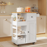 23.6" W Aiho Rolling Kitchen Island on Wheels with Spice Rack, Removeable Tray, Drawers, Island Table for Kitchen with Adjustable Shelves, For Kichen, Dining Room, Coffee Bar, White