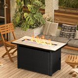 Aiho Outdoor Fire Pit 45" Square 50000 BTU Patio Propane Fire Pit Table with Lava Rocks , Dark Brown