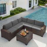 Aiho Outdoor Patio Furniture Set with All Weather Wicker, 6 Pieces Outdoor Sectional Sofa with Soft Cushions and Coffee Table, For Garden, Backyard, Poolside, Living Room, Patio, Porch and Balcony - Gray