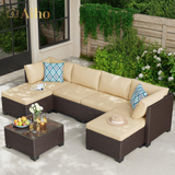 7 Pieces Outdoor Conversation Sectional Set, Patio Rattan Wicker Furniture Set with Pillows and Coffee Table for Garden, Backyard, Poolside, Lawn, Porch - Gray