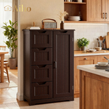 Aiho 33.5" H Kitchen Pantry Storage Cabinet with 1 Door & 3 Drawers & 3 Adjustable Shelves, Modern Kitchen Storage Cabinets for Living Room, Dining Room, Dark Brown