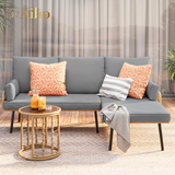 Aiho 3-Piece Outdoor Patio Conversation Set with All Weather PE Wicker, L-Shaped Outdoor Sectional Sofa with Soft Cushions & Glass Table, For Garden, Patio, Porch, Pool, Balcony, Backyard - Gray