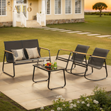 Aiho 4-Piece Outdoor Patio Furniture Set with 2 Rocking Chairs, Breathable Textilene Patio Conversation Set with a Coffee Table, For Patio, Backyard, Garden, Lawns, Balcony, Porch and Poolside-Black