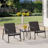 Aiho 3 Pieces Outdoor Patio Furniture Set with Textilene Material, Outdoor Chairs Set of 3 with Tempered Glass Table, Perfect for Garden, Lawn, Patio, Pool, Backyard, Balcony, Porch-Black