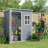 5' x 3' Plastic Outdoor Shed, All-Weather Resin Large Storage Sheds with Spacious Window & Lockable Door for Patio, Backyard, Garden, Patio, Lawn - Gray