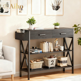Aiho 39" Entryway Table with 2 Drawers, Modern Console Table with 3 Tier Storage Shelves, Perfect for Livingroom, Entruway, Small Spaces, Black