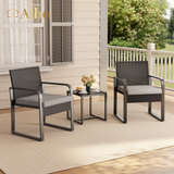 3 Pieces Outdoor Patio Furniture Set with Coffee Table, Aiho Wicker Bistro Table and Chairs Set for Garden, Poolside, Balcony, Yard, Gray