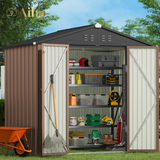 8' x 6' Metal Outdoor Storage Shed with Double Lockable Doors - Light Brown