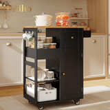 23.6" W Aiho Rolling Kitchen Island on Wheels with Spice Rack, Removeable Tray, Drawers, Island Table for Kitchen with Adjustable Shelves, For Kichen, Dining Room, Coffee Bar, Black