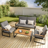 Aiho Outdoor Patio Furniture Set with Weather-Resistant Table, 4 Piece Patio Furniture with Soft Cushion, For Backyard, Poolside, Living Room, Patio, Porch, Garden and Balcony - Gray