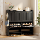 Aiho Shoe Storage Cabinet with 4 Flip Drawers, Narrow Shoe Cabinet with OPen Storage, Entryway Shoe Storage for Foyer, Hallway, Porch, Living Room, Balcony, Bedroom - Black