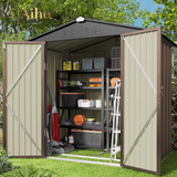 6' x 4' Metal Outdoor Storage Shed with Double Lockable Doors - Light Brown