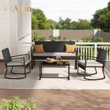 4 Pieces Patio Furniture Set, Rocking Rattan Conversation Set with Glass Table and Cushions，Outdoor Chairs Set for Garden, balcony, Yard, Poolside - Gray