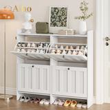 Aiho Shoe Storage Cabinet with 4 Flip Drawers, Narrow Shoe Cabinet with OPen Storage, Entryway Shoe Storage for Foyer, Hallway, Porch, Living Room, Balcony, Bedroom - White