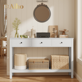 Console Table with 3 Drawers, Wood Entryway Table with Storage Shelf, Sofa Tables Narrow Long for Living Room, Entryway, Hallway, Foyer - White