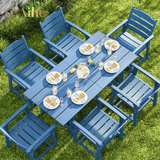 7-Piece HIPS Patio Furniture Set with Umbrella Hole, Outdoor Dining Set for 6, Patio Table and Chairs set for Patio, Lawn, Backyard, Garden, Poolside - Blue