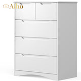 5 Drawer Dresser with Large Storage Capacity and Embedded Handle - White