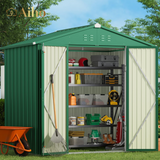 8' x 6' Metal Outdoor Storage Shed with Double Lockable Doors - Green